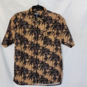 Super Massive Palm Print Button-Down Shirt in Tan and Black Size Medium